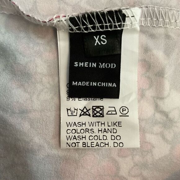 SHEIN Mini Halter Dress Tie V Neck Floral White Pink Black Open Back Size XS - Picture 3 of 8